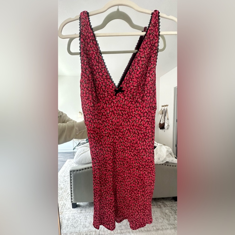 Floral Lace-Trimmed Mini Dress